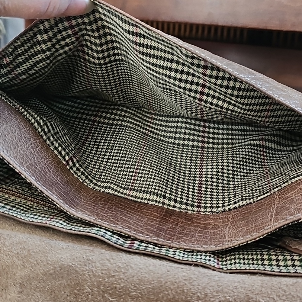 NEW Jack Georges Purse Buffed Leather Large Crossbody Bag Plaid - Picture 7 of 11